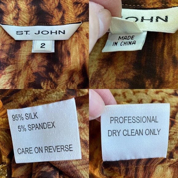 St. John Silk Blend Long Sleeve Ruffled Button Up Blouse Abstract Print Size 2 - Picture 4 of 8